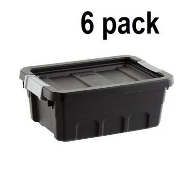 Sterilite Stacker Rugged Tote STORAGE BOX CONTAINER Locking Black 4-Gallon 6 ct - Image 1 of 4
