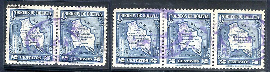BOLIVIA Sc # 219, Pair & Strip of 3 Used by purple oval CLIZA pmk, VF - Image 1 of 1