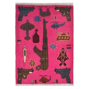 Vintage Afghan War Rug 9/11 - Handmade Wool Pictorial Tribal Art Rug 87×61 Cm - Picture 1 of 3