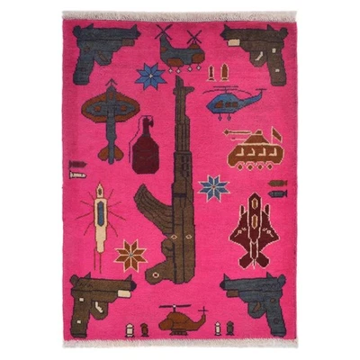 Vintage Afghan War Rug 9/11 - Handmade Wool Pictorial Tribal Art Rug 87×61 Cm - Image 1 of 3