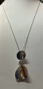 Collana K18WG Diamanti 16 Piccoli Diamanti Oro Bianco 14k Catena 4 Grammi Firmata - Foto 1 di 4