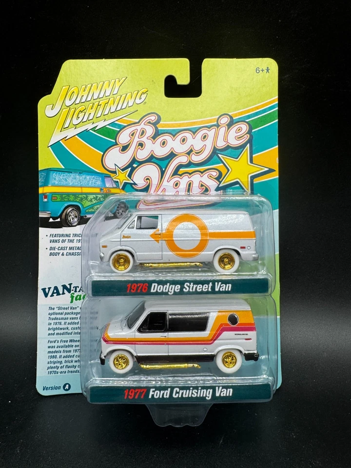 Johnny Lightning WHITE LIGHTNING Boogie Vans 76 Dodge Van 1977 Ford Van N - Image 1 of 3