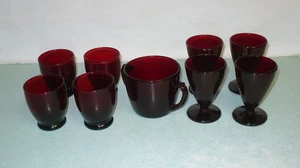 9 PIECES  OF  ANCHOR  HOCKING  ROYAL  RUBY  MCM  GLASS - Picture 1 of 10