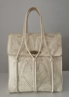 Bolso de Mano Boho Vintage Marfil Tooled Mexicano Grande Único Cuero Estuche Cartera Foto 1 de 4