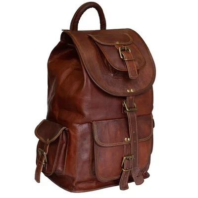 Deep Leather Bag Goat Genuine Laptop Rucksack Vintage Travel Men's Brown Men - Image 1 of 4
