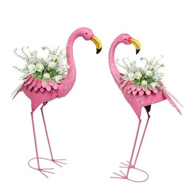  Estátua de flamingo rosa - Vasos de flores para plantador de flamingo - Pacote com 2 flamingos vermelhos - Imagem 1 de 4