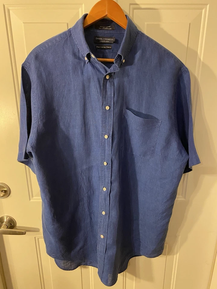 Camisa Daniel Cremieux Para Hombre Denim Azul 100% Lino Manga Corta Con Botones M Foto 1 de 4