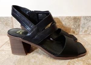 Frye | Robust Black Faux Leather Zip Strap 3" Block Heels Sandals Size 7.5 M NEW - Picture 1 of 12