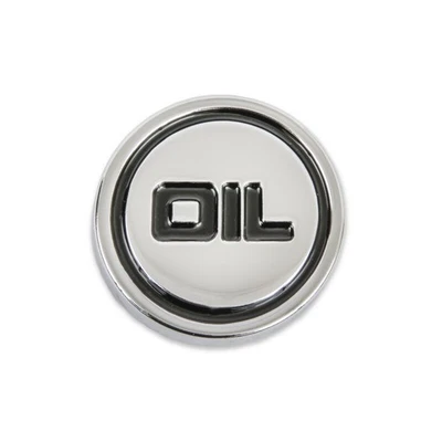 Mr Gasket Engine Oil Filler Cap 9815; Chrome - OIL logo, Steel/Rubber, Push-in - Image 1 of 3