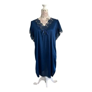 Petra Moda Lencería Camisón Encaje Ribete Prendas para dormir Azul Satinado Manga Corta M - Imagen 1 de 12