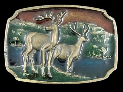 SE07152 *NOS* VINTAGE 1970s **DEER** COMMEMORATIVE BELT BUCKLE - Image 1 of 2