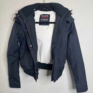 Bomberjacke Hollister Gr. X-Small Allwetter dunkelblau mit Kunstfellkapuze  - Bild 1 von 24