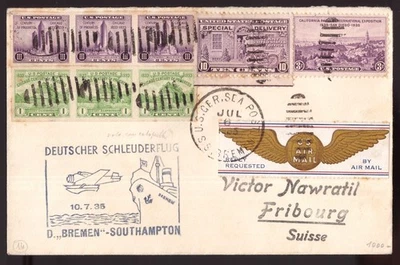 USA, 1935 Bremen Hydroplane flown cover to Switzerland    -HK08 - Image 1 of 3