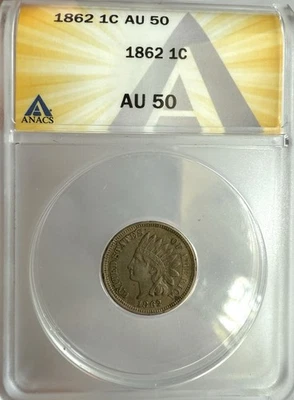 1862 1c Indian Head ANACS AU 50 - Beautiful Coin - Almost MS - Image 1 of 4