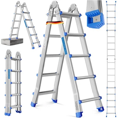 RETOURE Alu Teleskopleiter Multifunktionsleiter Klappleiter Anlegeleiter 4x5 - Bild 1 von 4