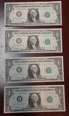 1969 Consecutive Run! UNC 4-Note Set US $1 Federal Reserve Notes Atlanta 'F' - Image 1 of 4