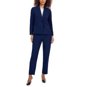 Le Suit 2-Teiler Anzug Damen 12 Indigo Einknopf Blazer Anzug Jacke Karriere Neu mit Etikett - Bild 1 von 15