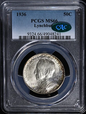 1936-P Lynchburg Silver Half Commemorative 50C PCGS / CAC MS 66 RARE HIGH GRADE - Image 1 of 4