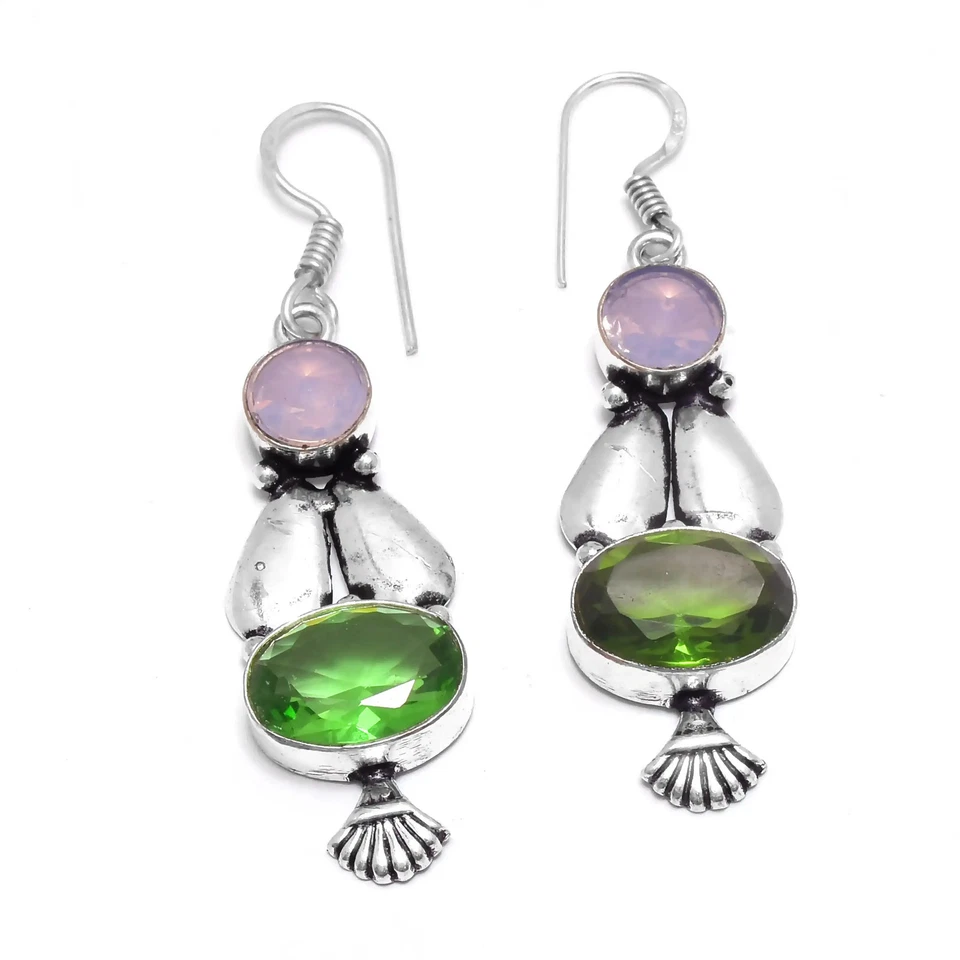 LAb-Created Peridot Milk Topaz Handmade Drop Dangle Earing Jewelry 2.2" IE-7399 - Image 1 of 1