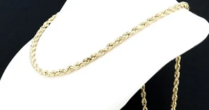 14K Solid Gold Rope Diamond Cut Chain Necklace For Men and Women 4mm - Picture 1 of 4
