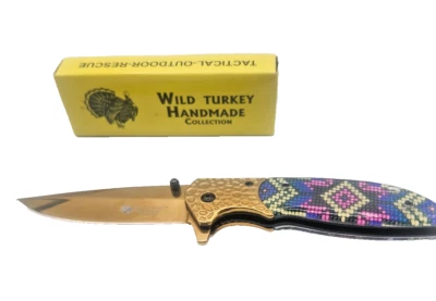 Wild Turkey Blade Handmade Collection Fixed Gold Tone Faux Jeweled Handle Clip - Image 1 of 4
