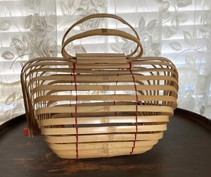 Vintage 50's Japanese Folding Bamboo Basket Purse Cage Handbag - Picture 1 of 6