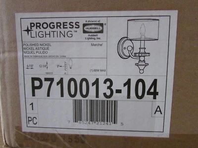 Progress Lighting P710013-104 Marche Wall Sconce Polished Nickel - NIB - Image 1 of 3