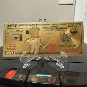 Billete de Brian Griffin Family Guy enchapado en oro de 24k dibujos animados coleccionables - Imagen 1 de 3