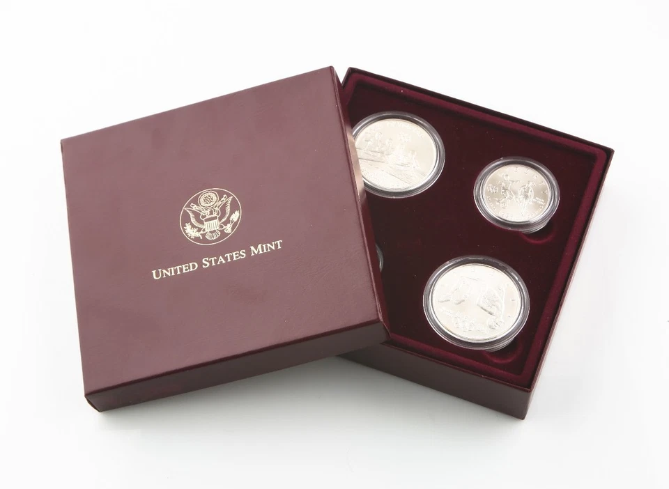 1996 US Mint 4 Coin UNC Set Atlanta Olympic Games Gold & Silver w/ Cauldron - Image 1 of 4