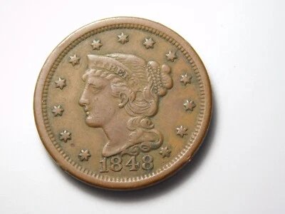 OLD US COIN 1848 BRAIDED HAIR   LARGE CENT - Image 1 of 4