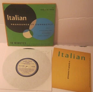 ITALIAN Pronounce It Correctly 1955 Dover Publications 7" 33 1/3 Record w Insert - Bild 1 von 1