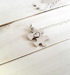 Puzzle Piece Charm Pendant Autism Awareness Antiqued Silver Charm with Jump ring