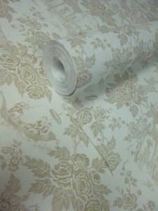 Beige Toile De Jouy Wallpaper - Oriental Pagoda - 51143007 - Soft Fabric Effect - Picture 1 of 5