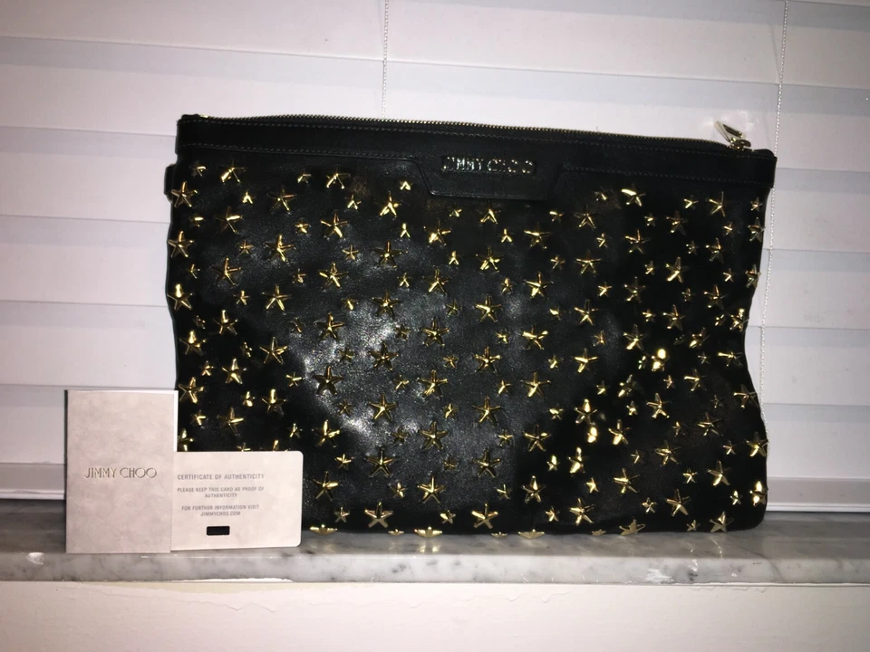 JIMMY CHOO Derek Motociclista Estrella Tachonado Cremallera Bolso sin asas Bolsa Hombres Mujeres M1856 Foto 1 de 1