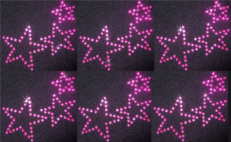 6 Triple Stars PINK Iron-On hotfix Rhinestone CRYSTAL diamante applique TRANSFER - Image 1 of 1