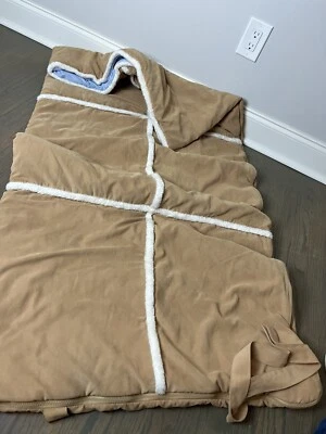 Saco de dormir Pottery Barn infantil marrom falso forro de algodão azul shearling - Imagem 1 de 4