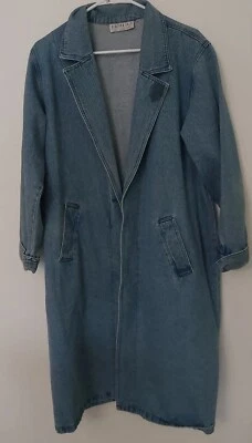 Vintage Bedford Fair Long Trench Coat Denim Jacket Womens XL Grunge Hipster  - Image 1 of 4