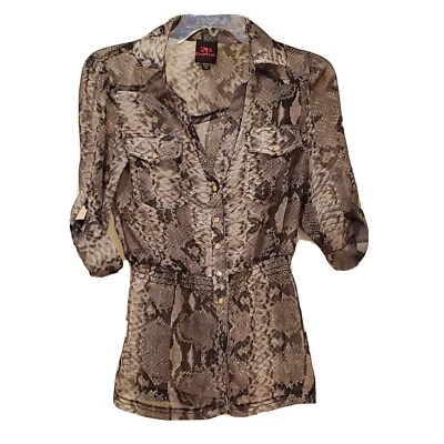 Top bebe 2b para mujer talla XS patrón de piel de serpiente transparente bolsillos delanteros a presión en muy buen estado Foto 1 de 4