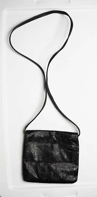 BEIRN Crossbody Bag Purse Foldover Flap Black Snakeskin Python Genuine Square - Image 1 of 4