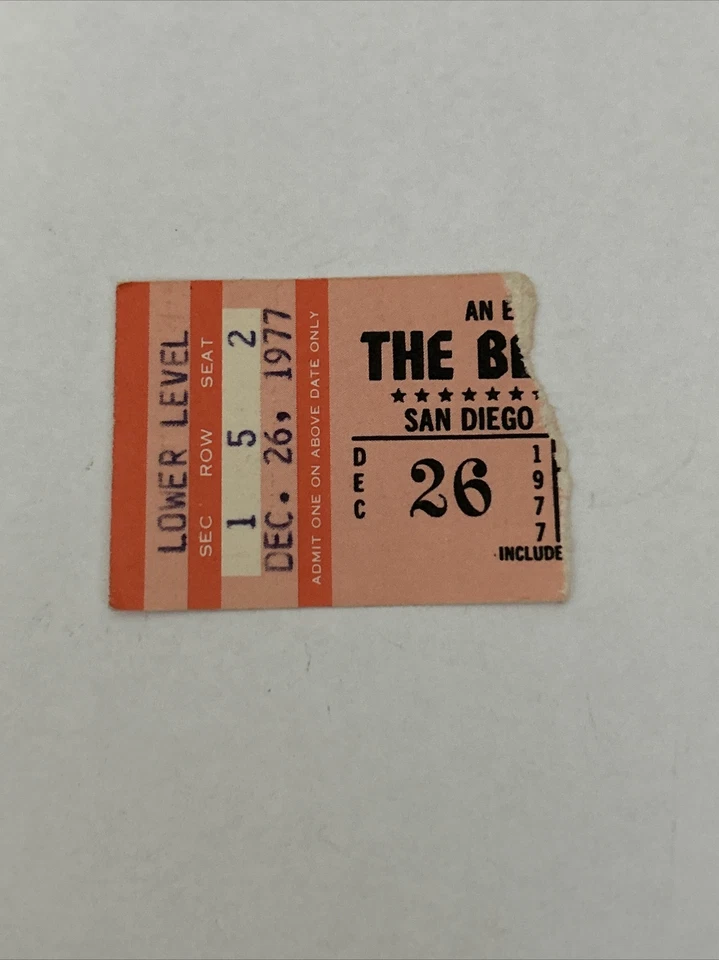 VINTAGE 12/26/1977 THE BEACH BOYS TICKET STUB - San Diego, CA Sports Arena - Image 1 of 3