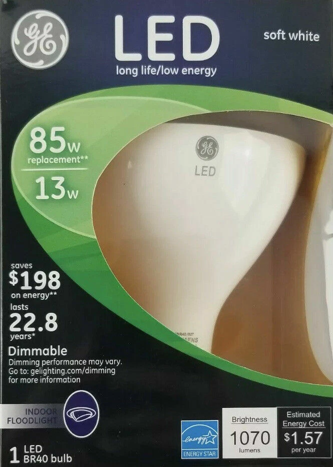 Ge 85w 13w LED BR40 Indoor Floodlight Soft White Dimmable Bulb--v9 - Image 1 of 1