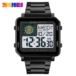 SKMEI Men Sqaure Watch Big Numeral Black Watch Male Military Digital Wristwatch - Picture 1 of 24