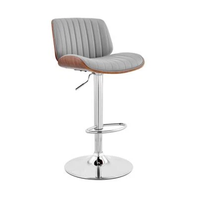 Brock Adjustable Gray Faux Leather and Walnut Wood with Chrome Finish Bar Stool - Image 1 of 4