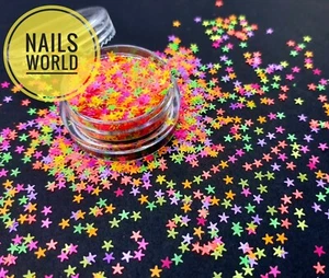 2mm STAR Neon Nail Art Glitter Decoration Summer Holiday Multicolour Manicure UK - Picture 1 of 3