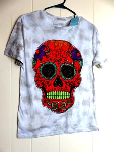 Camiseta decorativa calavera para mujer talla M blanca de mármol tye de Fosforos Galileo - Imagen 1 de 7