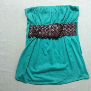 Jet Set Women's Strapless Green Top Attached Woven Belt Size Small - Picture 1 of 6