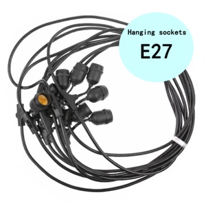 10 Hanging Socket Festoon Fairy String Lights Black Cable E27 Outdoor Waterproof - Picture 1 of 11