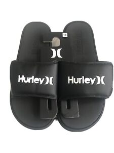 Hurley Mens Slides, Black/White, Sz 10, Adjustable Band, NWT