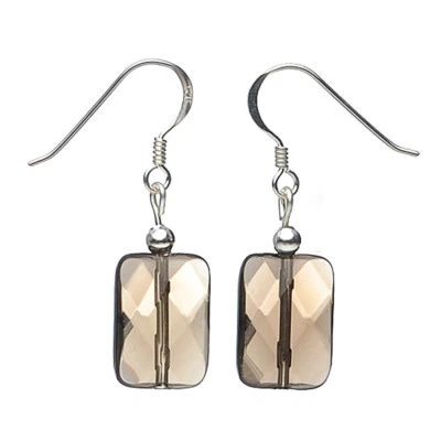 Orecchini Pendenti IN Quarzo Affumicato Sfaccettato, 925 Silber, Braun, Rechteck - Immagine 1 di 4