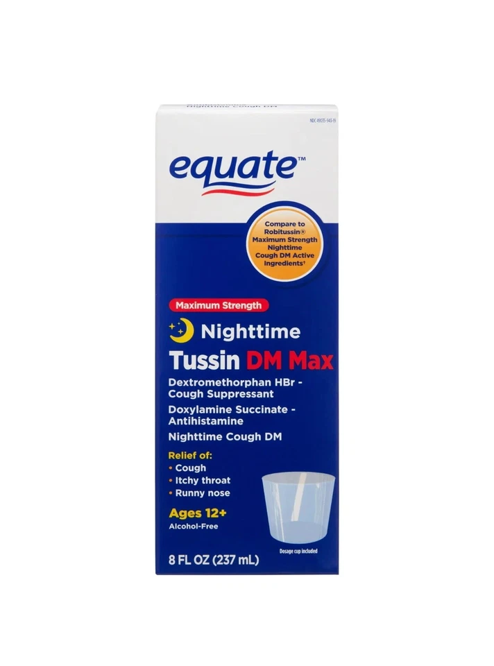 Líquido Equate Maximum Strength Nighttime Tussin DM Max, 8 fl oz Foto 1 de 1